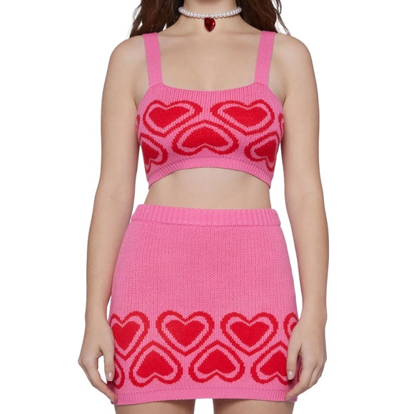 NWT Sugar Thrillz Heart Knit Skirt Red Pink S / XS - Picture 6 of 6